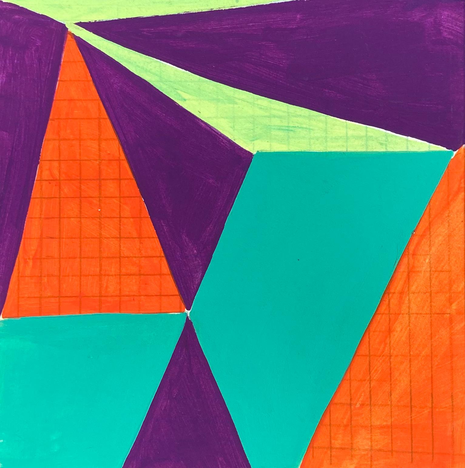 Untitled 1, abstract geometric pattern on paper, green, orange and purple