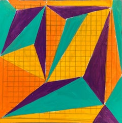 Untitled 3, abstract geometric pattern on paper, green, orange and purple