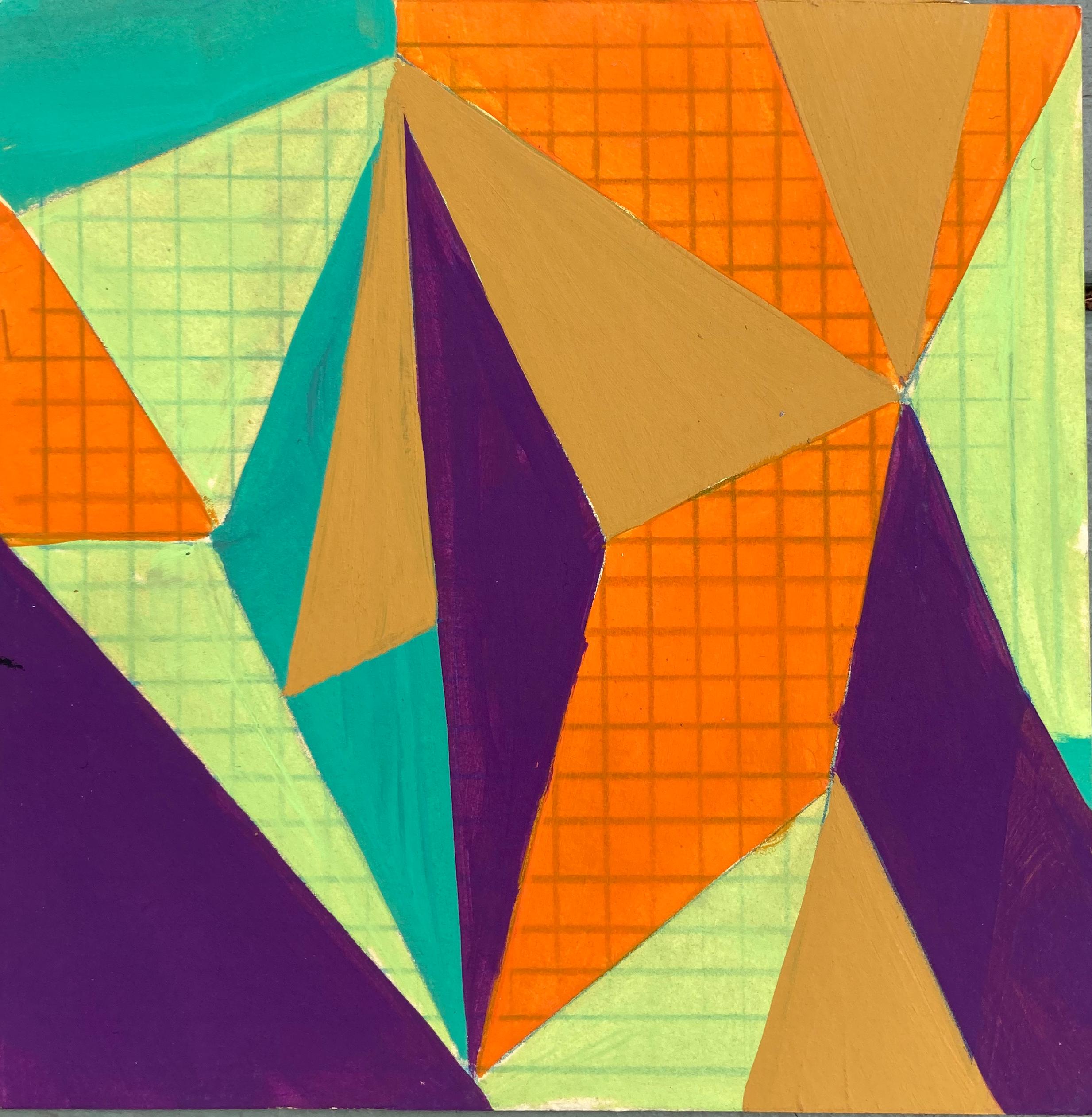 Caryn Azoff Abstract Drawing - Untitled 5, abstract geometric pattern on paper, green, orange and purple