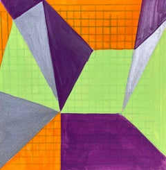 Untitled 6, abstract geometric pattern on paper, green, orange and purple