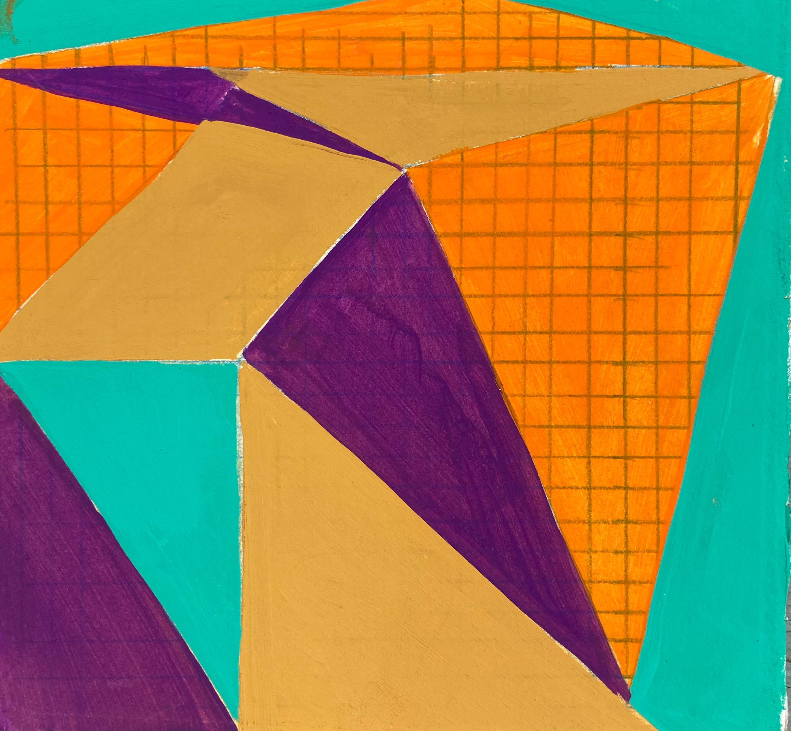 Caryn Azoff Abstract Drawing - Untitled 7, abstract geometric pattern on paper, green, orange and purple