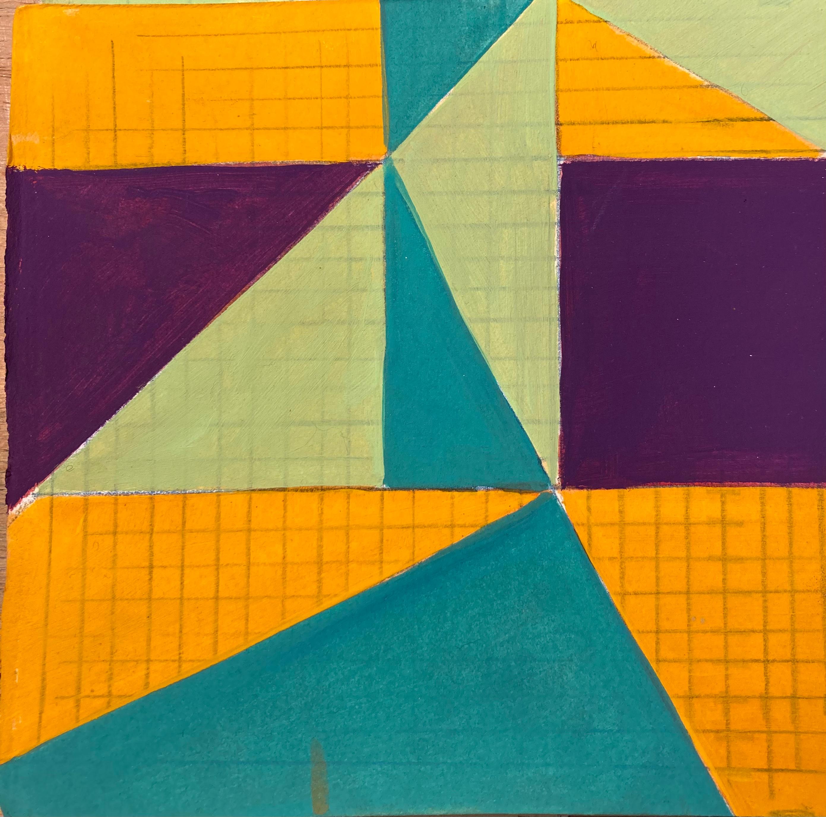 Caryn Azoff Abstract Drawing - Untitled 8, abstract geometric pattern on paper, green, orange and purple