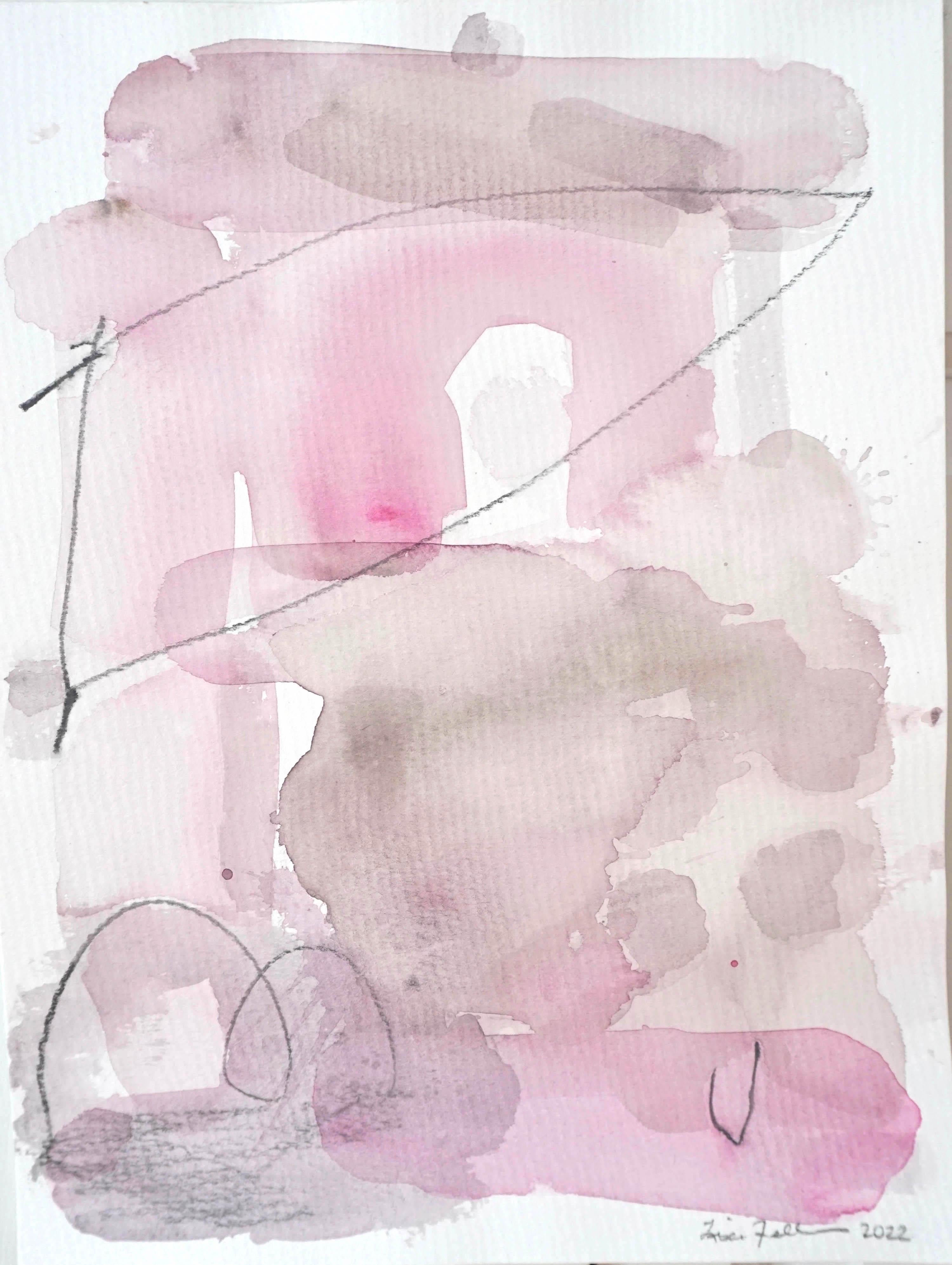 When in Rose, pastel pink abstract watercolor painting on archival paper