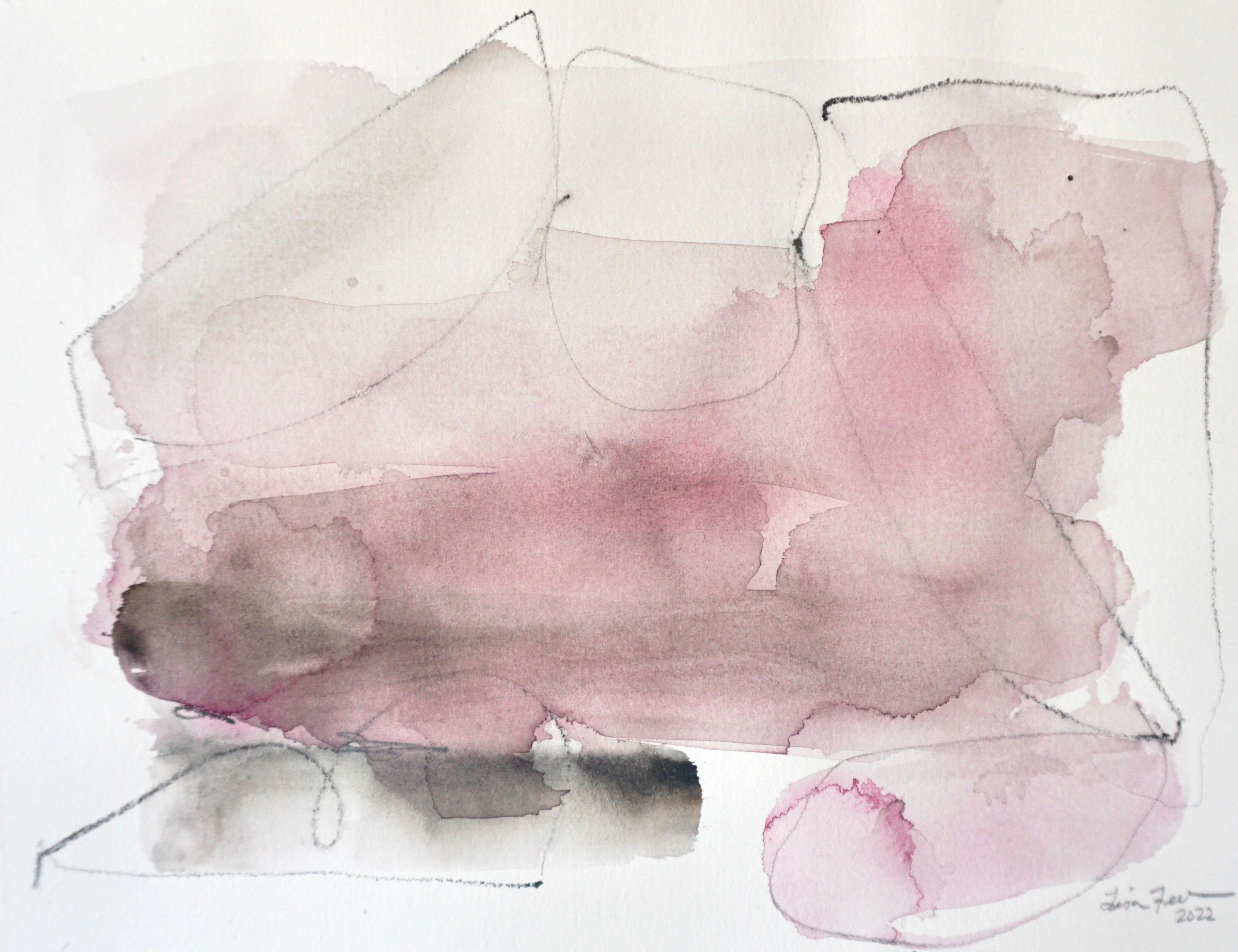 Lisa Fellerson Abstract Drawing - Soft Rock, pastel pink abstract watercolor painting on archival paper