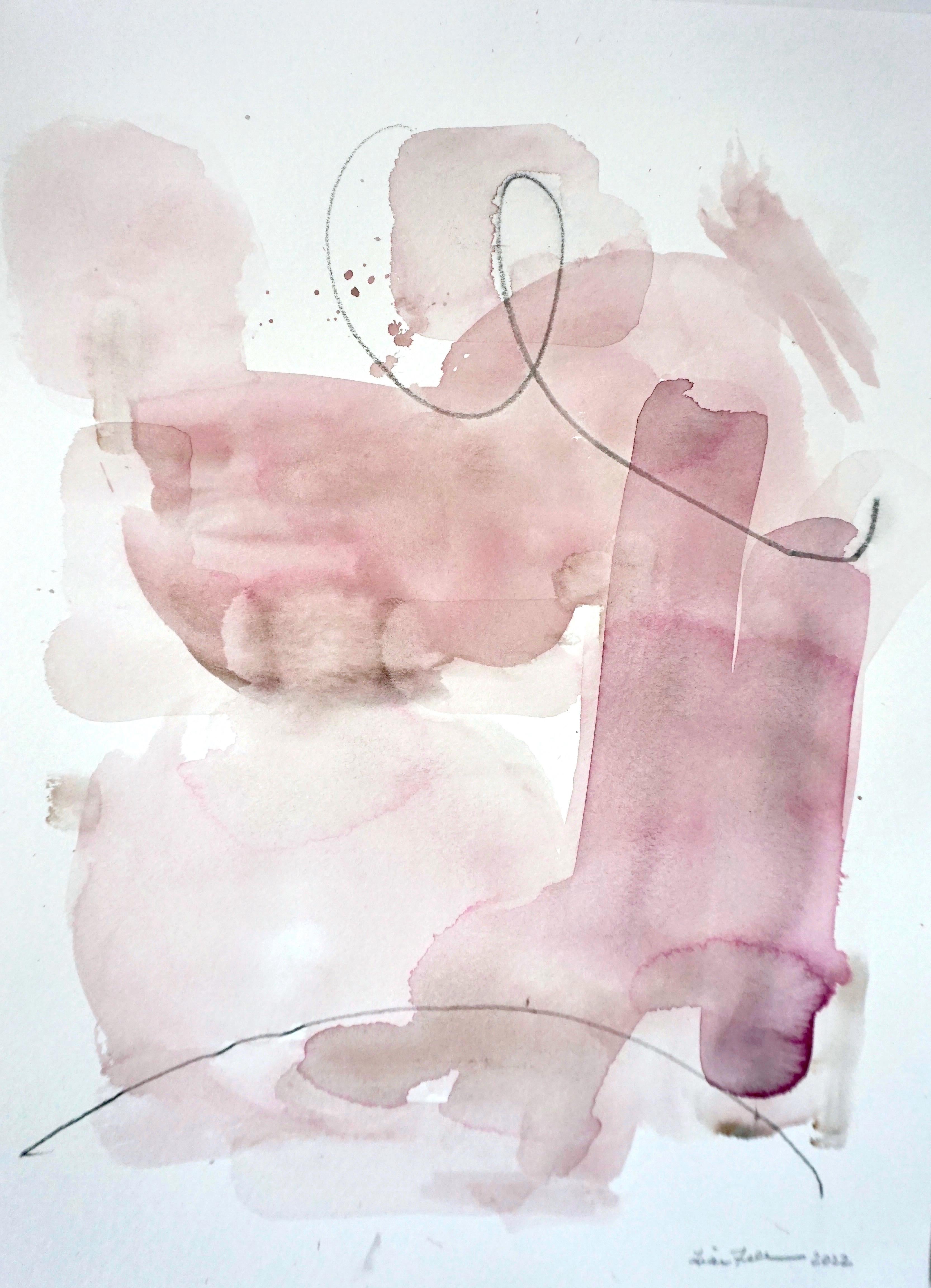 Nuance, peinture à l'aquarelle abstraite rose pastel sur papier d'archives