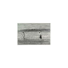 Dad and his Second Wife, black and white drawing of a man and son in the ocean