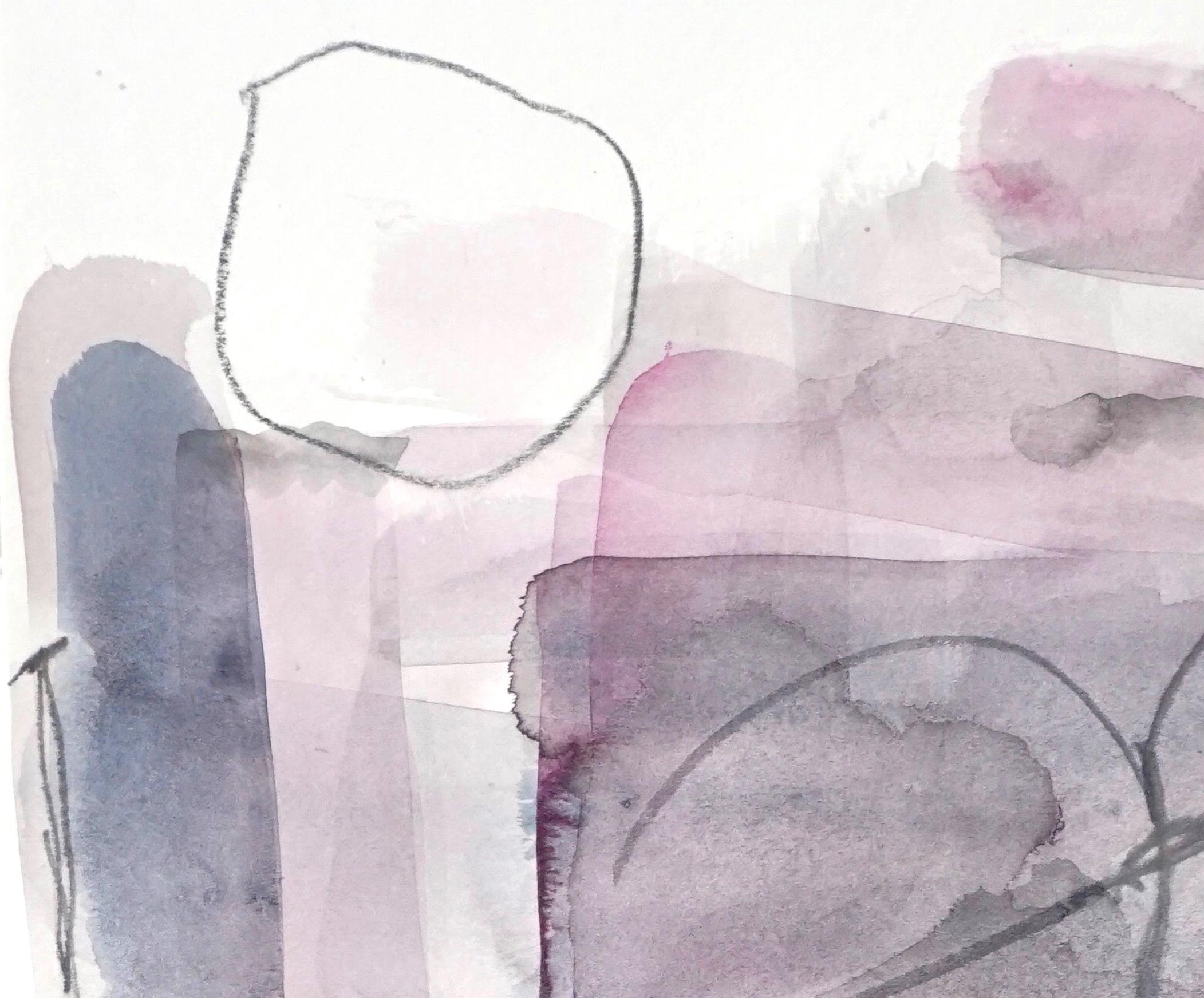 Rosey Combo, abstraktes Aquarellgemälde in Pastellrosa und Grau auf Archivpapier (Abstrakter Expressionismus), Art, von Lisa Fellerson