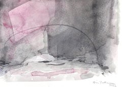 Rosey Combo, pintura abstracta en acuarela rosa pastel y gris sobre papel de archivo