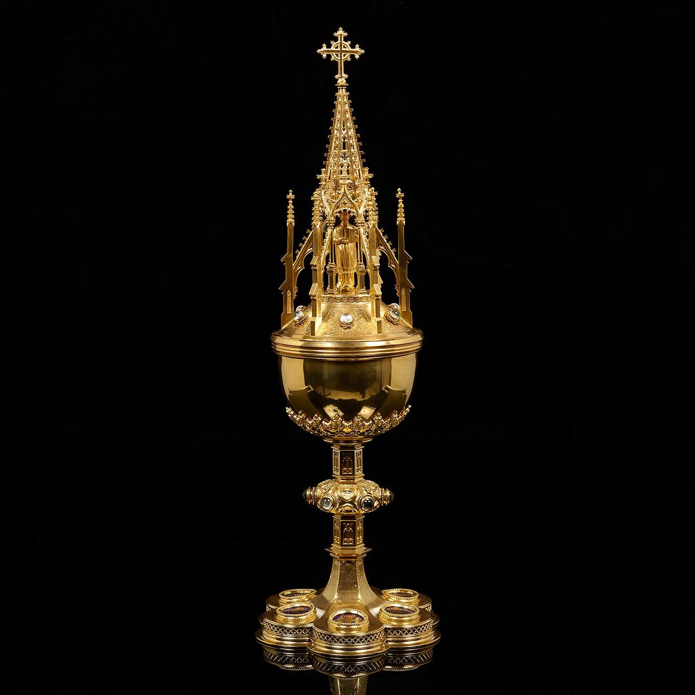 A neo-gothic Tower Ciborium / silver gilded Covered Chalice - Art by Unknown