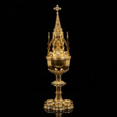 A neo-gothic Tower Ciborium / silver gilded Covered Chalice
