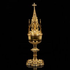 A neo-gothic Tower Ciborium / silver gilded Covered Chalice