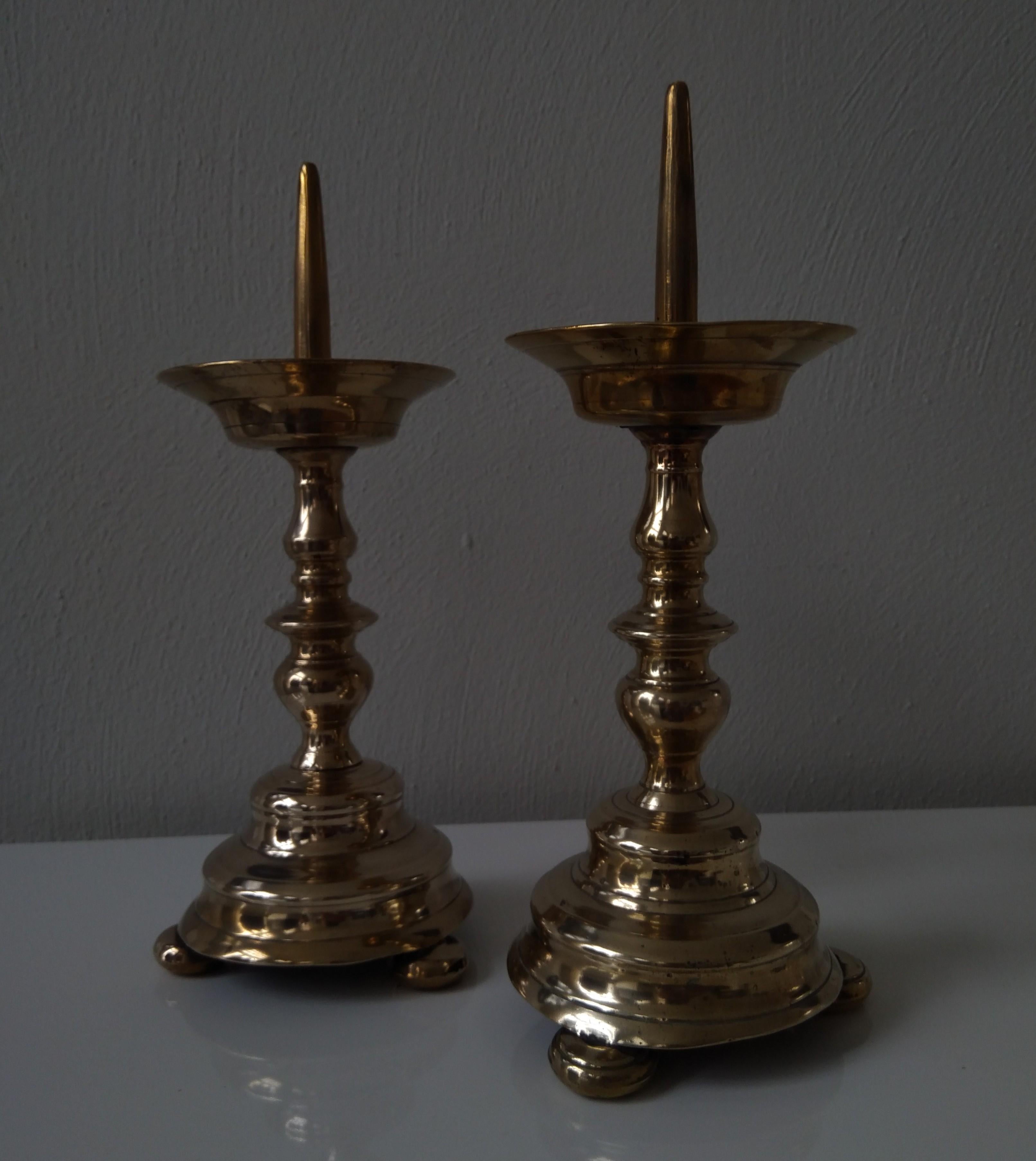 A pair of brass Baluster Pricket Candlesticks 17th Century - Art by Unknown