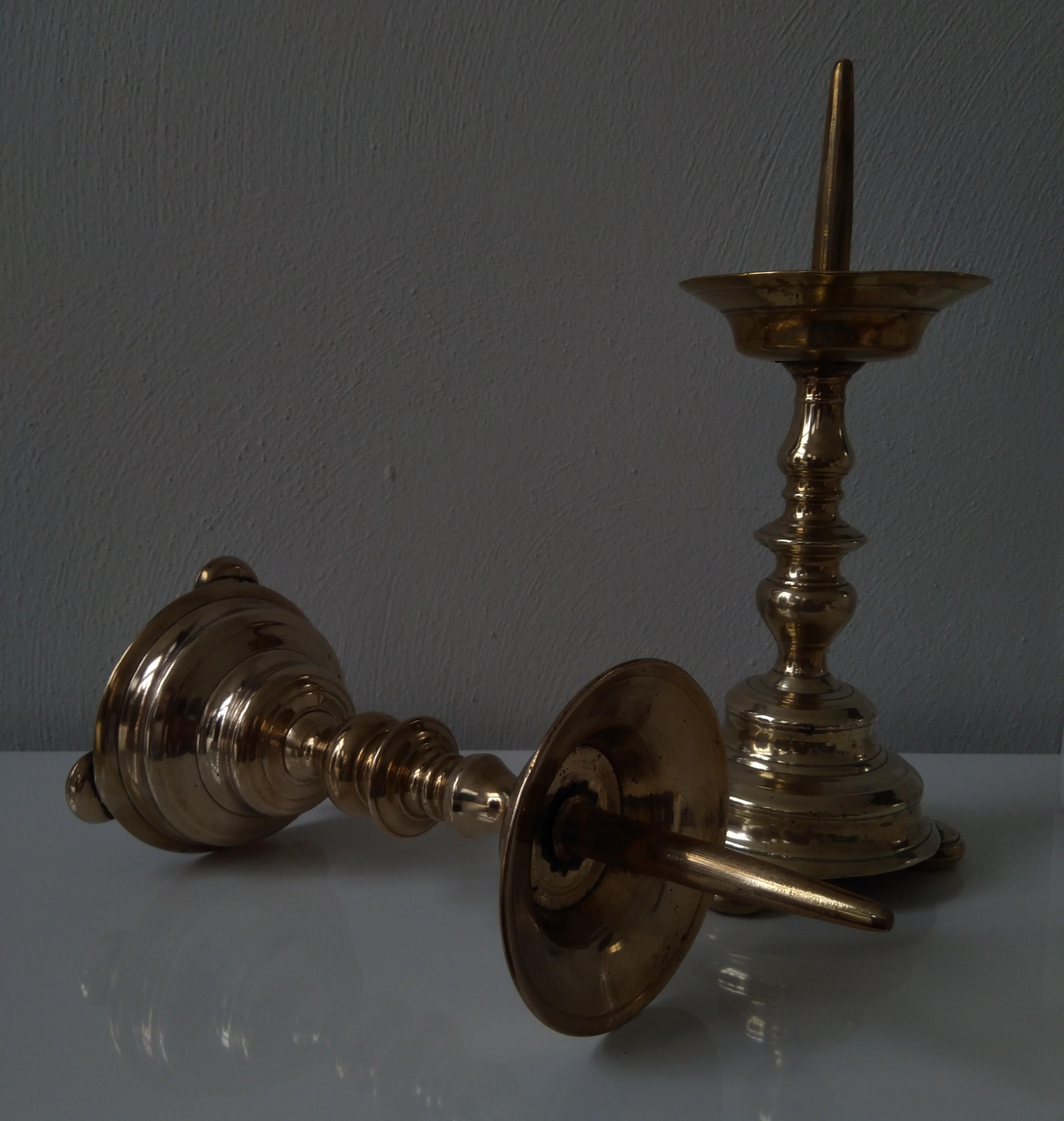 A pair of brass Baluster Pricket Candlesticks 17th Century - Baroque Art by Unknown