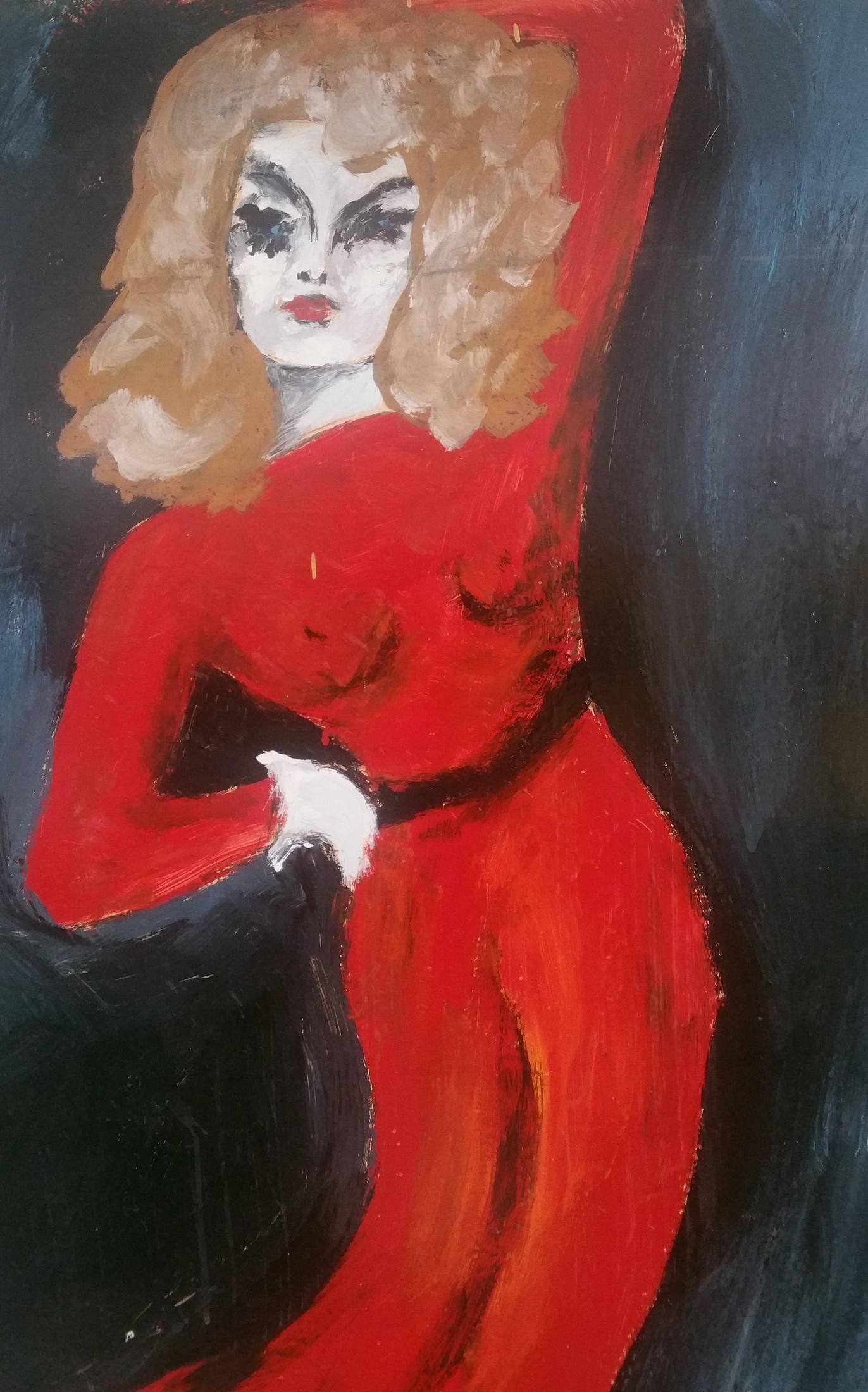 Lady Posing in a Red Dress