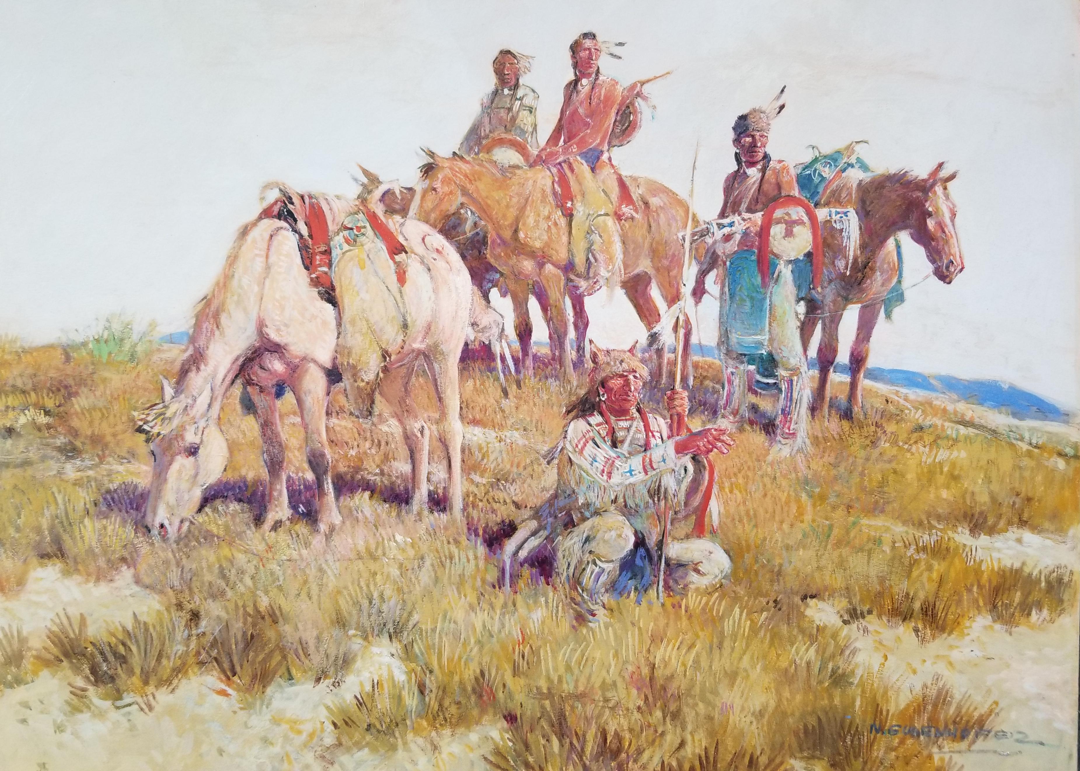 Nick Eggenhofer  Landscape Painting - The Watchers, Dakota Indians