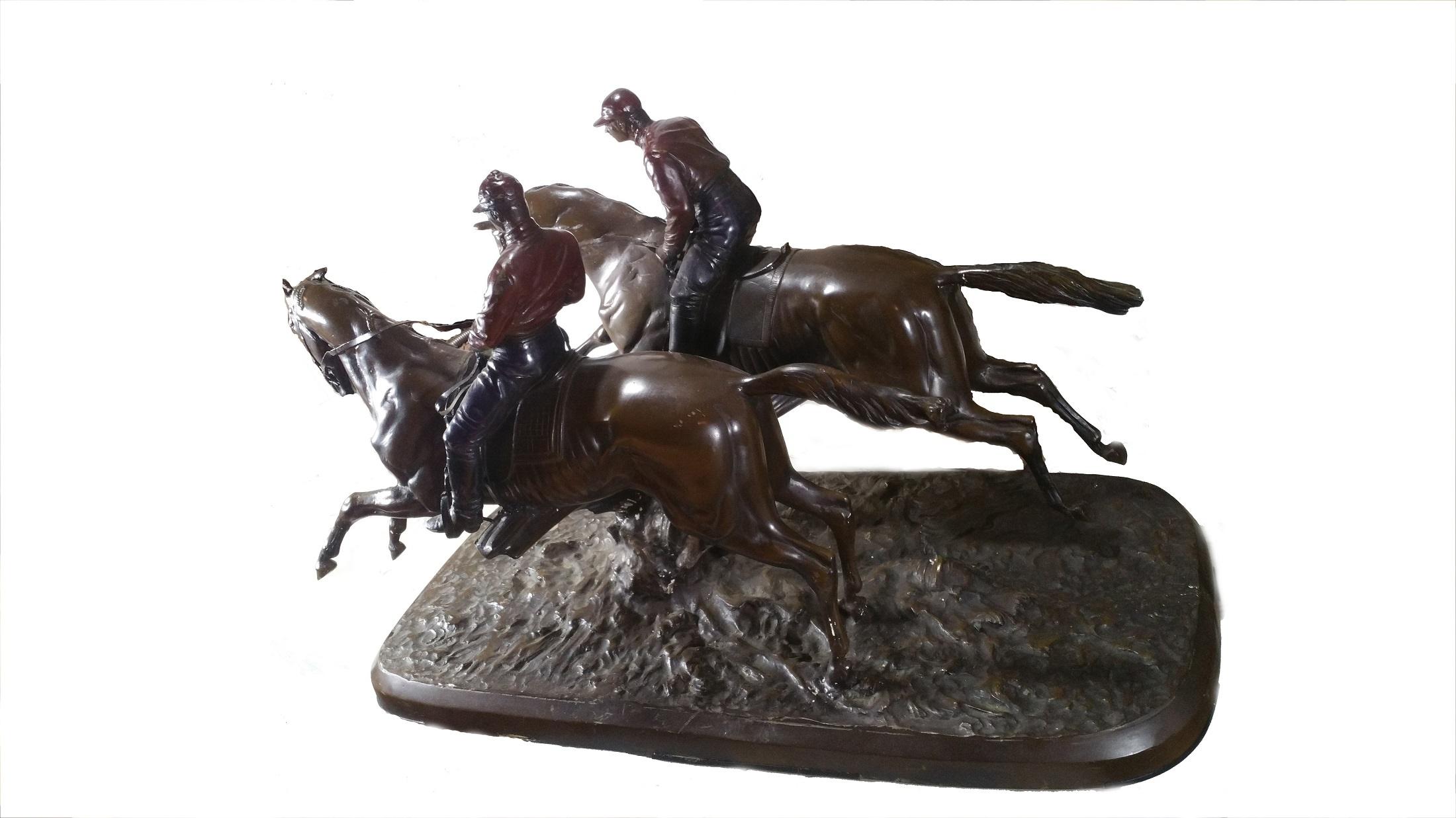 Mounted Jockeys Taking a Jump - Sculpture by After Henri (Comte) Geoffroy De Ruille