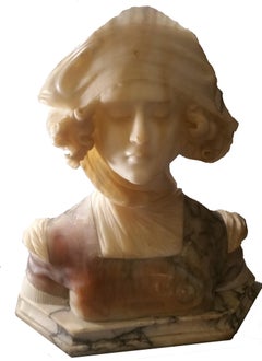 Art Nouveau Alabaster & Marble Bust Sculpture of Dante’s Beatrice