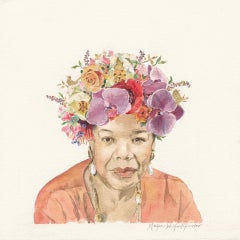 Phenomenal Woman, portrait, watercolor, florals & nature