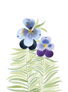Turquoise Pansies, painting & illustration, florals & nature, blue & green