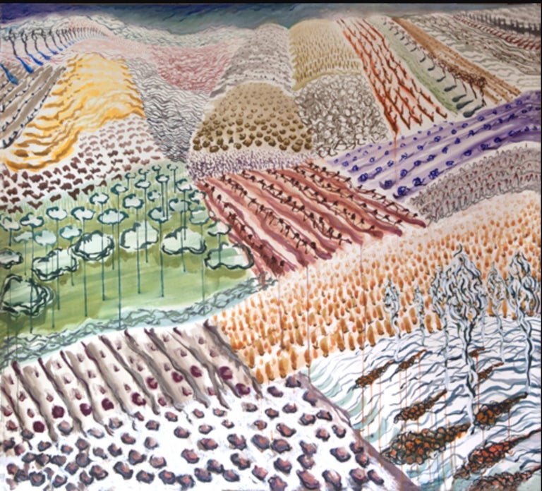 Lily Prince Landscape Art - San Giovanii D'Asso, 6, oil pastel & watercolor, abstract, landscape, pattern