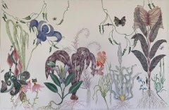 A Lair Agape,  botanical, watercolor painting, wildflowers, butterflies