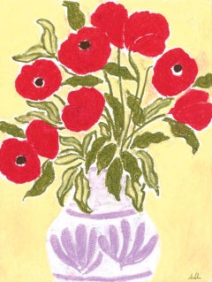 Summer Poppies, painting & illustration, florals & nature, red purple & yellow