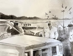 Sharecroppers, India ink drawing, cars, land, light and emotion