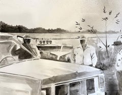 Sharecroppers, dessin à l'encre d'Inde, voitures, terre, lumière et émotion