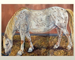 Appaloosa, oil painting, horses, animals, dogs, triptych, brown, gray