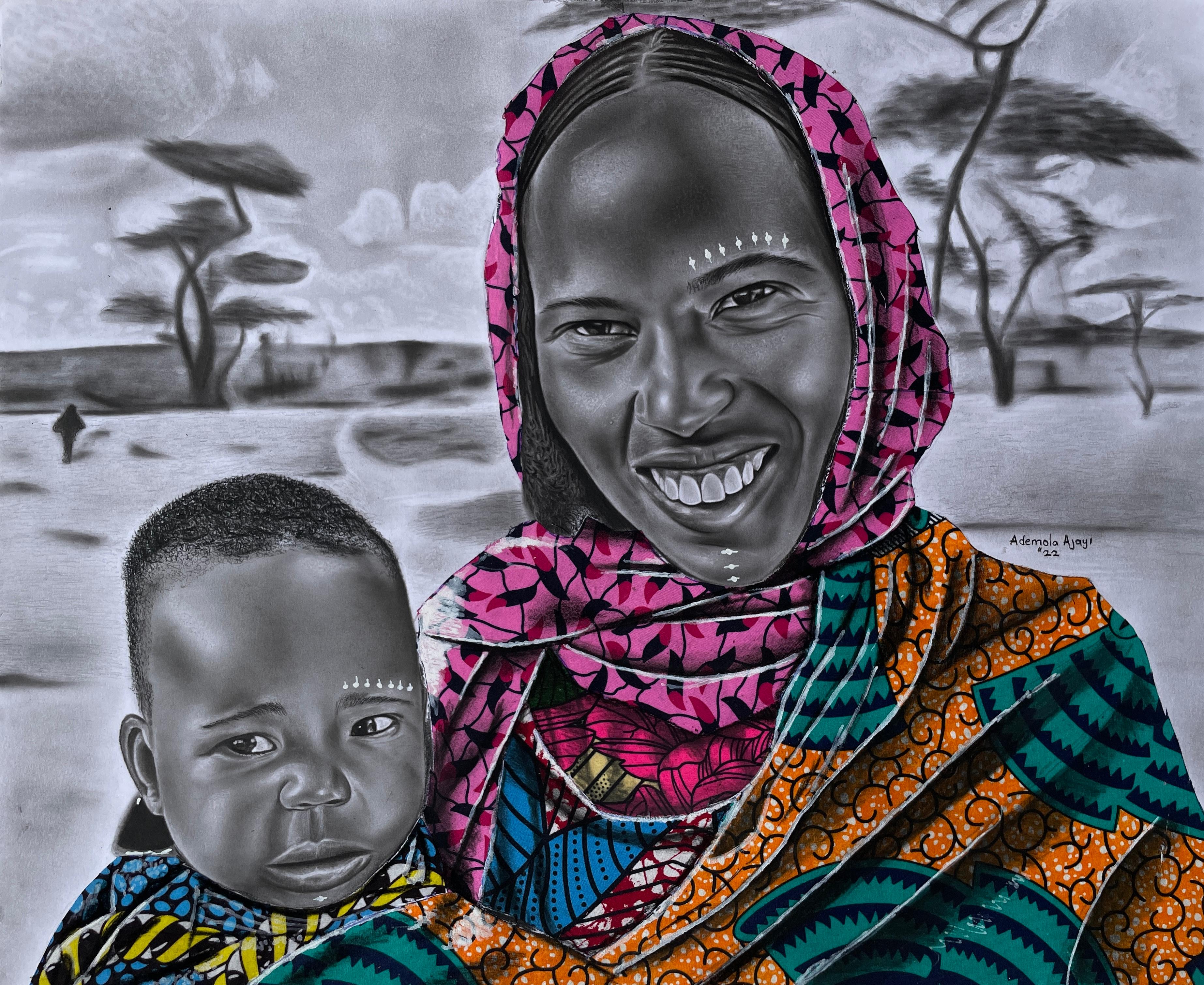 Ademola Ajayi Portrait Painting - Joy of Motherhood