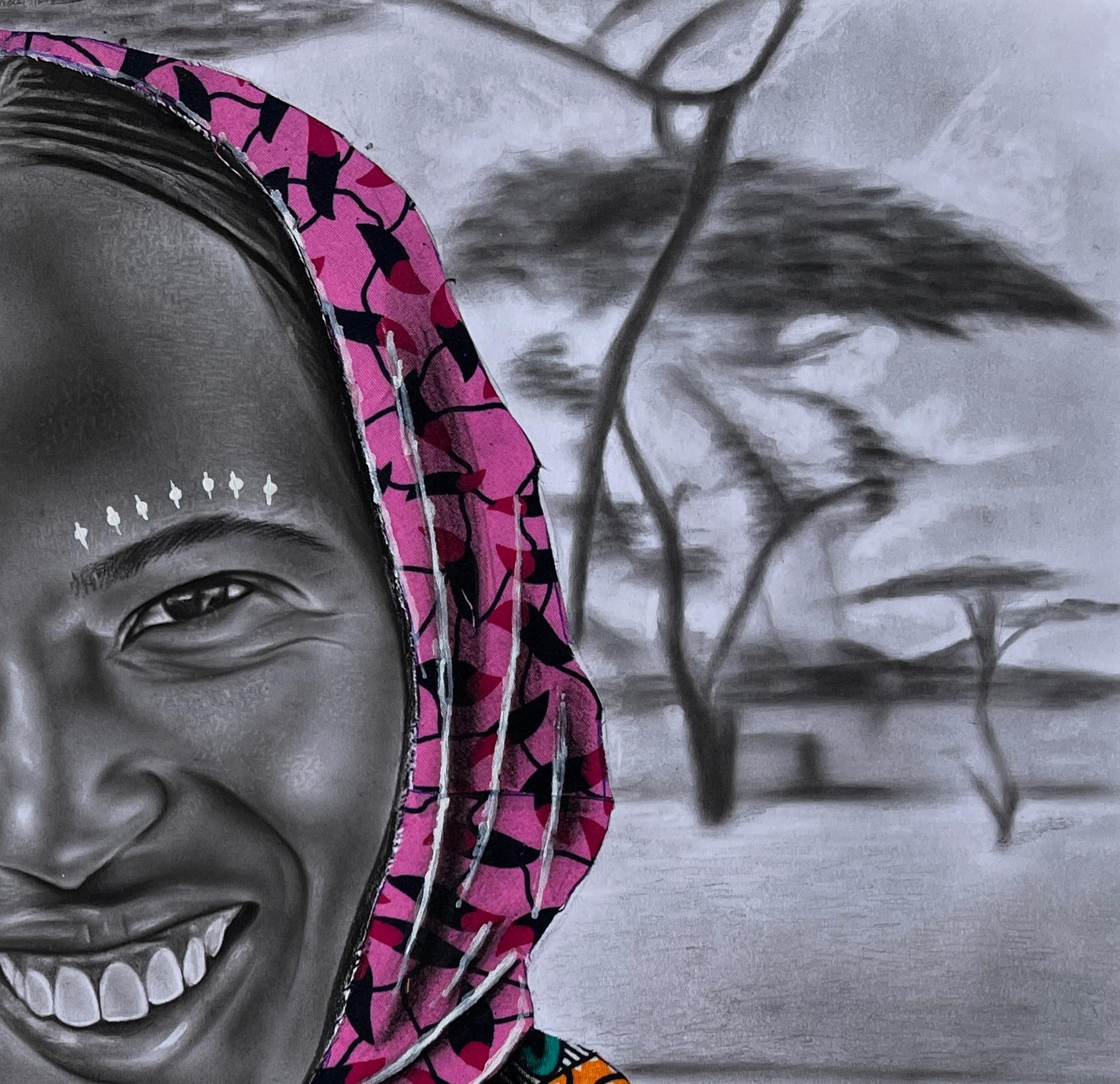 Joy of Motherhood - Gray Portrait Painting by Ademola Ajayi