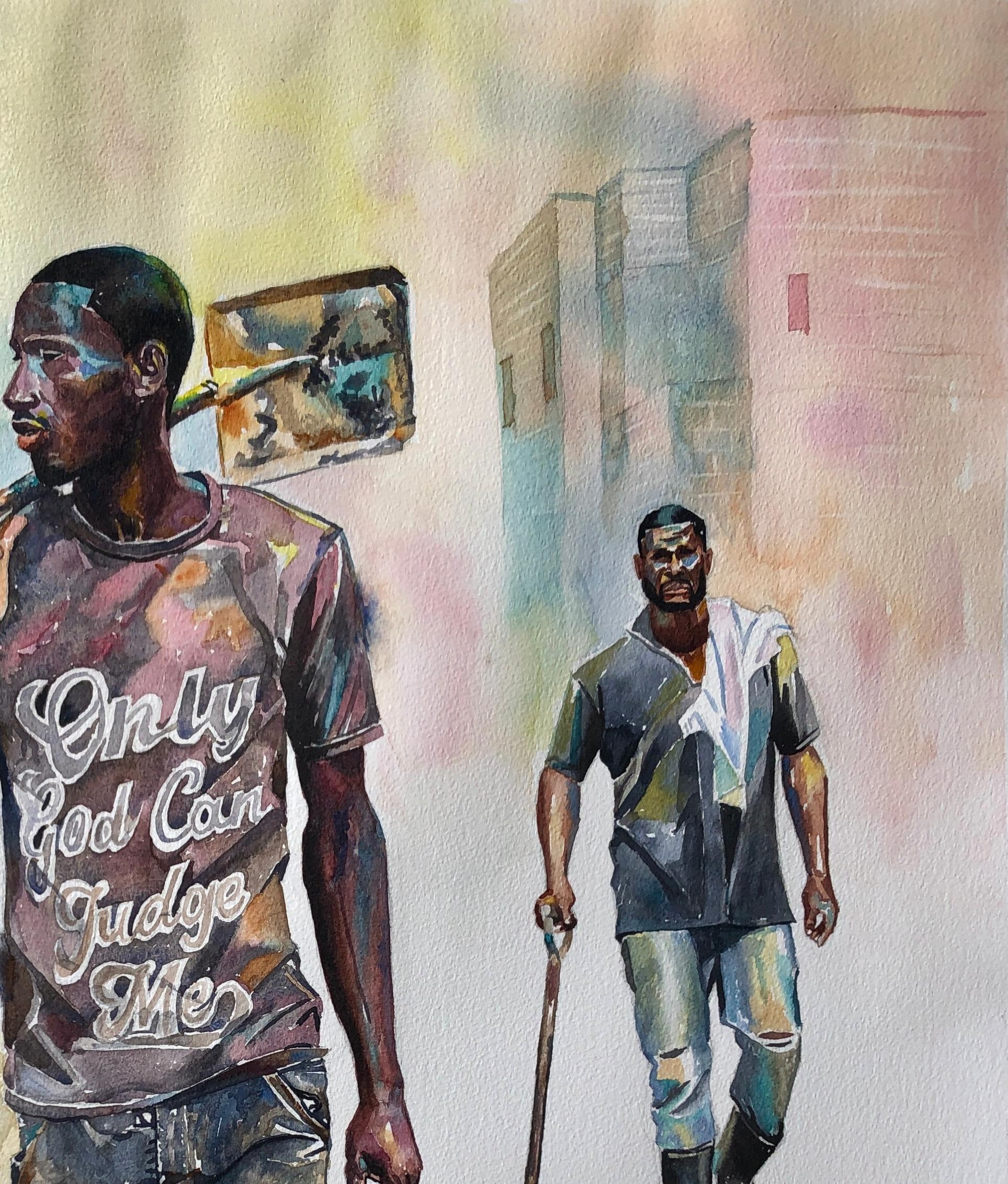 Walking Tall (Respect) - 21e siècle, Contemporain, Figuratif, Construction - Gris Figurative Art par Ephraim Udoka