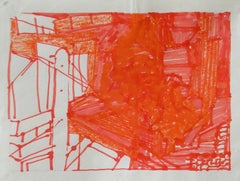 Josette Urso, Backyard 1, 2005, Ink Brush Drawing, 6 x 8 in