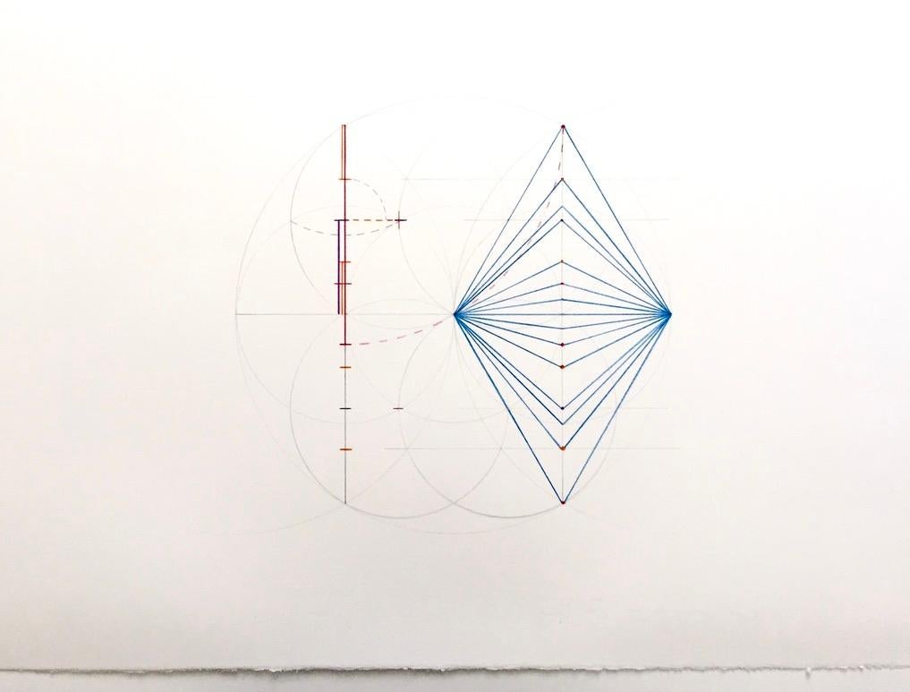 Brigitte Parusel, Geometrische Beziehungen #1, _2022, Papier, Bleistift, Farbstift