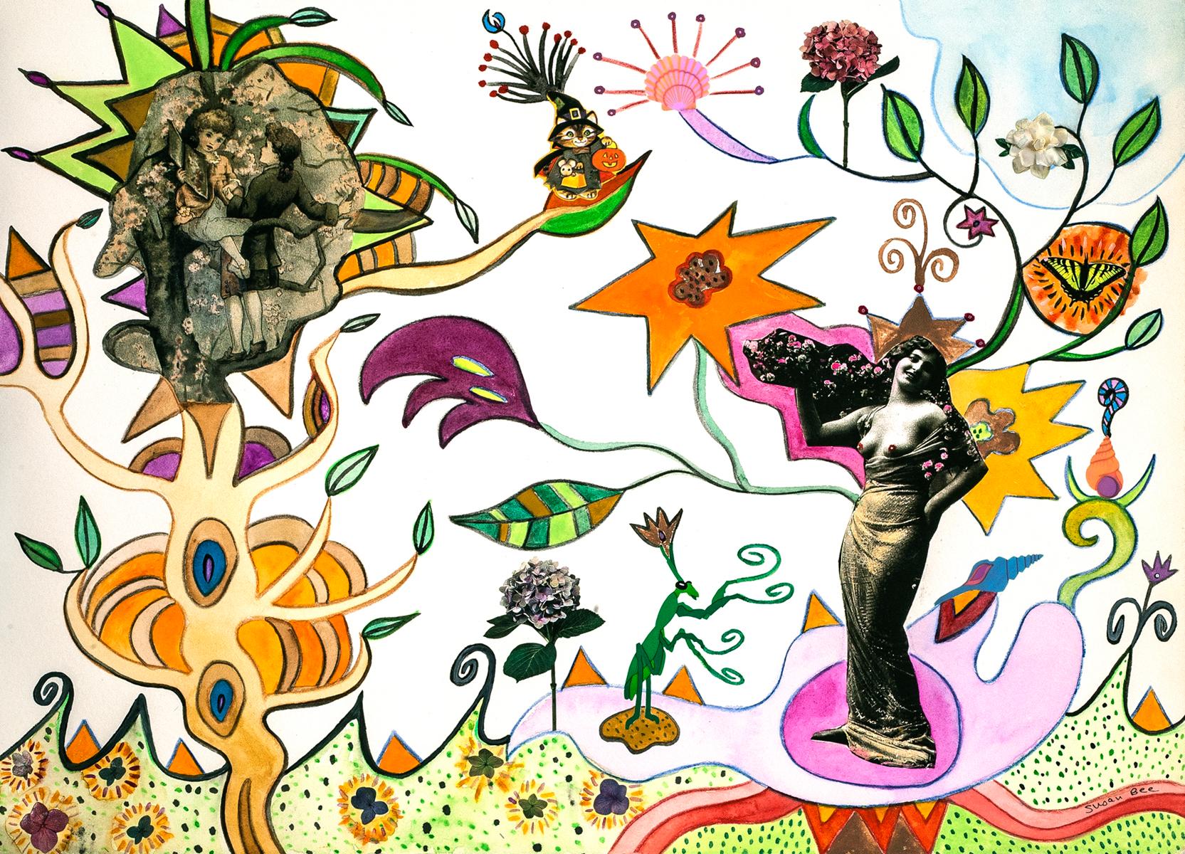 Bowers ofFlowers, 2006, gouache, collage, encre, crayon, crayon coloré, Susan Bee