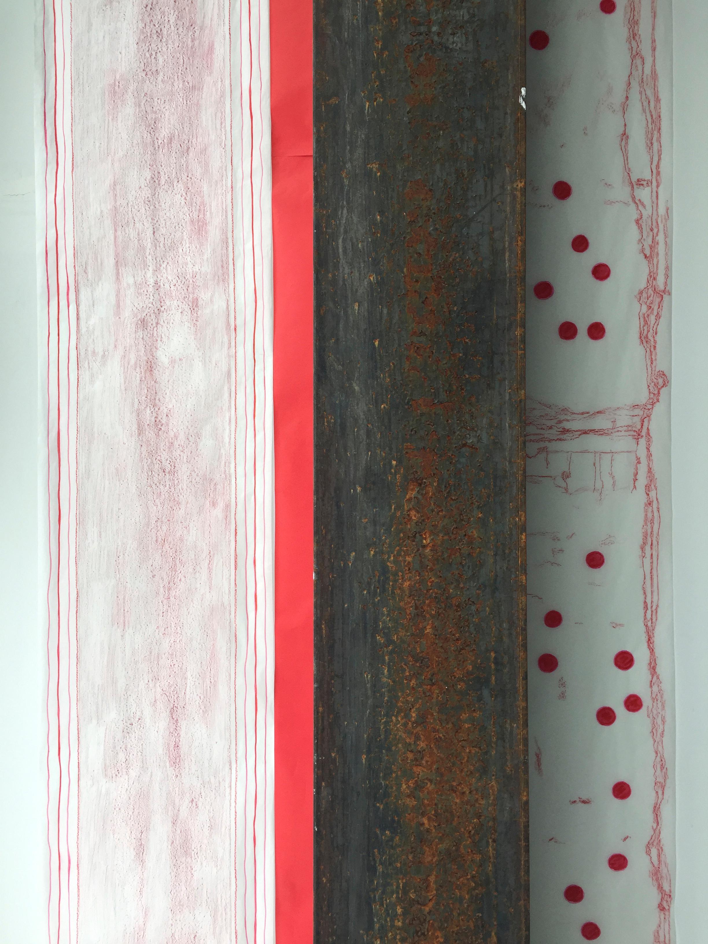 Deanna Lee, Surface Transcriptions_Red Corner, 2019, site responsive drawing 1