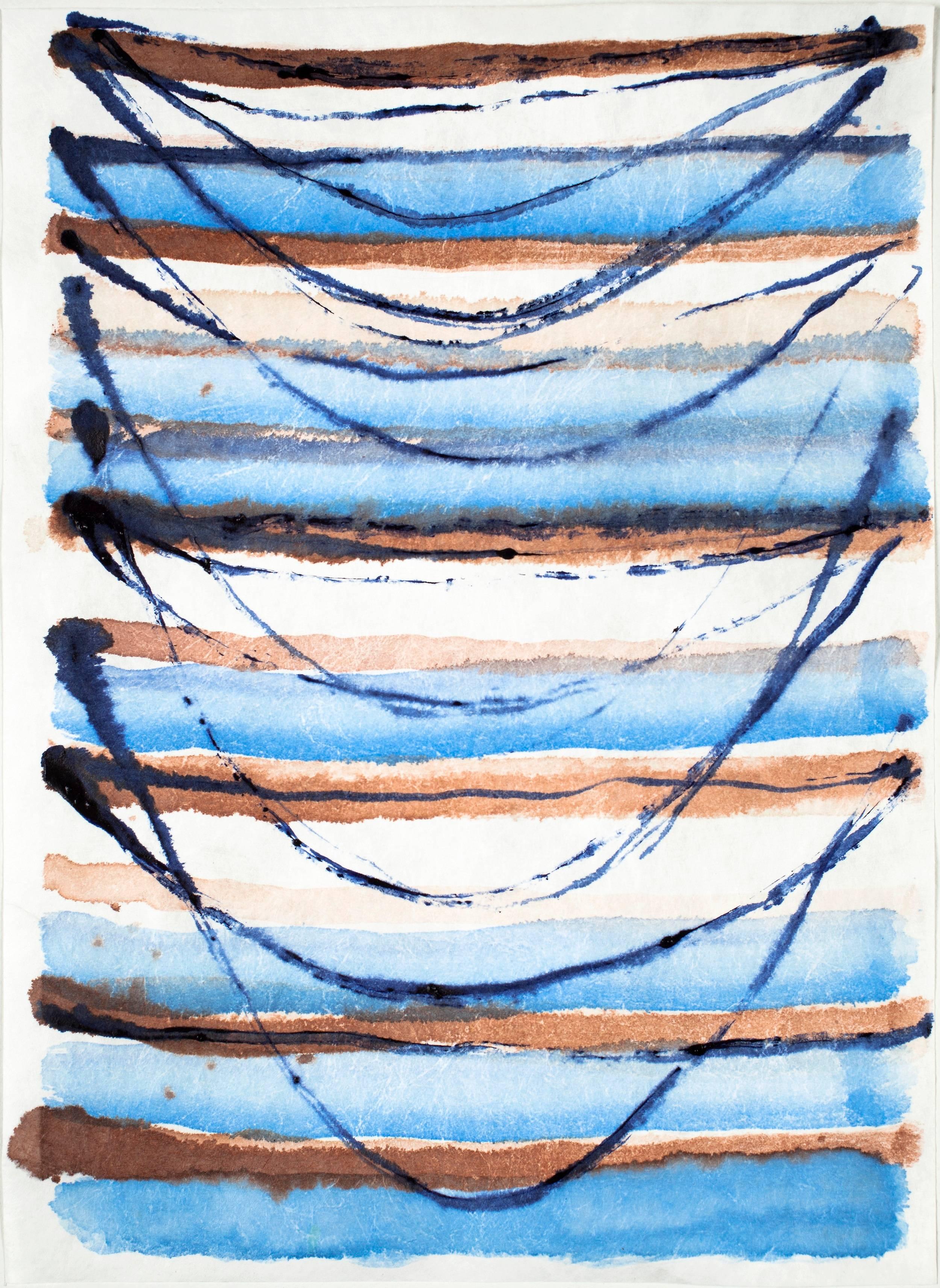 Emily Berger, Petite guirlande bleue, 2016,  Huile sur papier synthétique, Abstraction