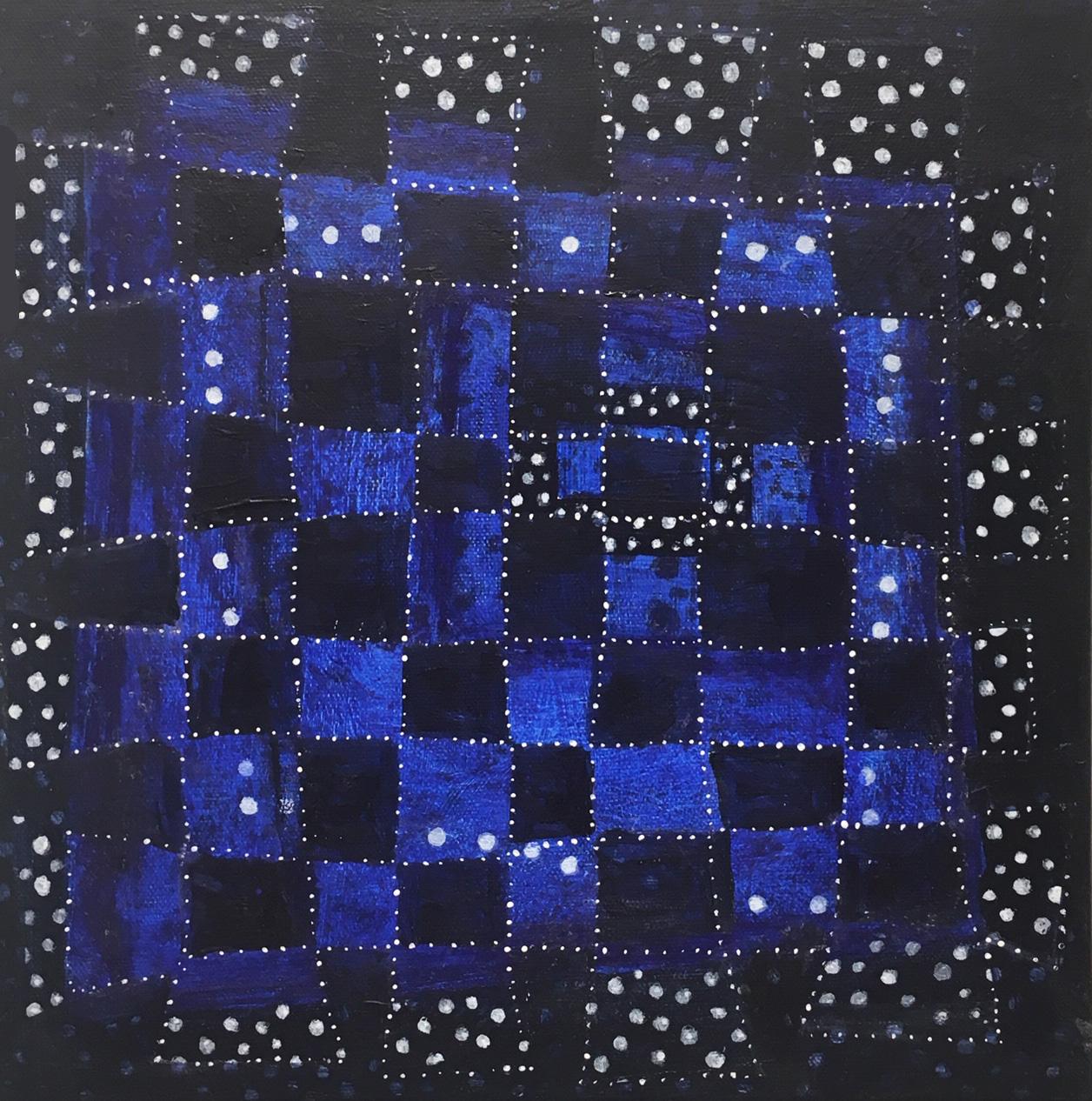 Andra Samelson’s work explores the relationship of microcosm and macrocosm, emptiness and form. The imagery in her paintings is often associated with molecular and galactic systems. Rendering forms from the inside, her migrating, dotted lines, made