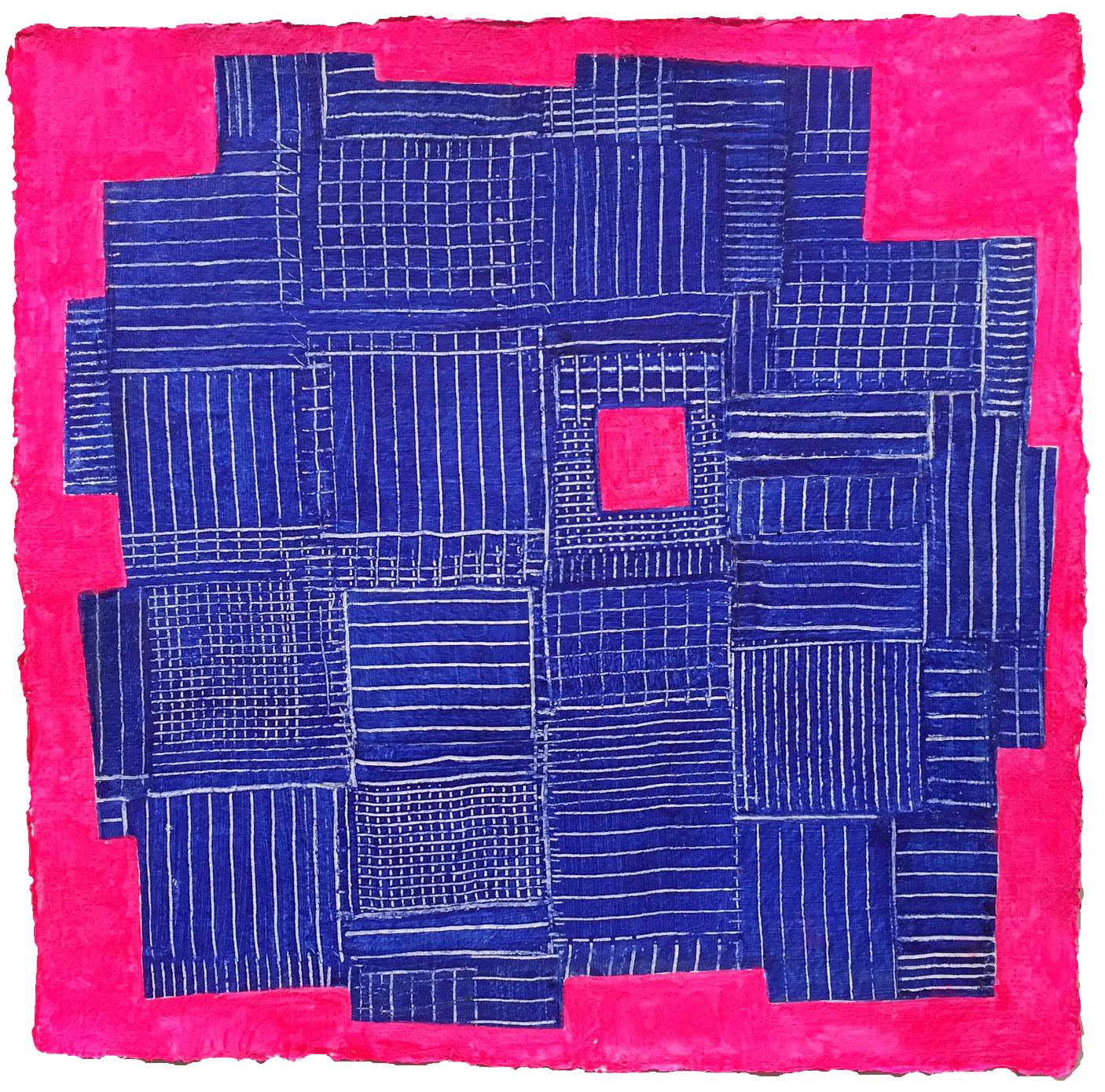 Andra Samelson, Roter Quadrat,  Acryl auf Papier, 12 x 12 Zoll, 2018 im Angebot 1