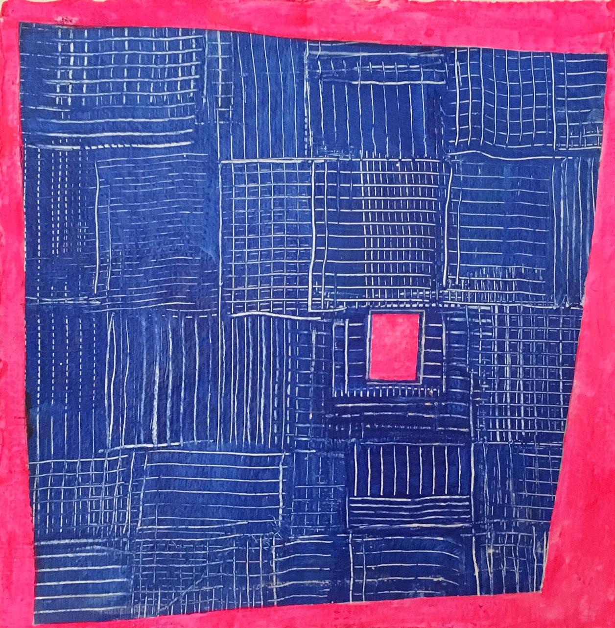 Andra Samelson, Pink Window,  Acryl auf Papier, 12 x 12 Zoll, 2018 im Angebot 1