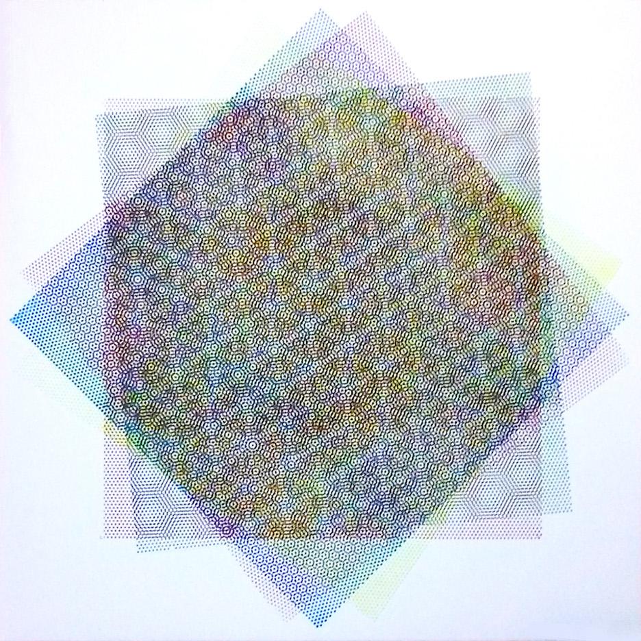 Matti Havens, Variación de patrones 5, 2018, serigrafía, 19x19 pulg, Campo meditativo