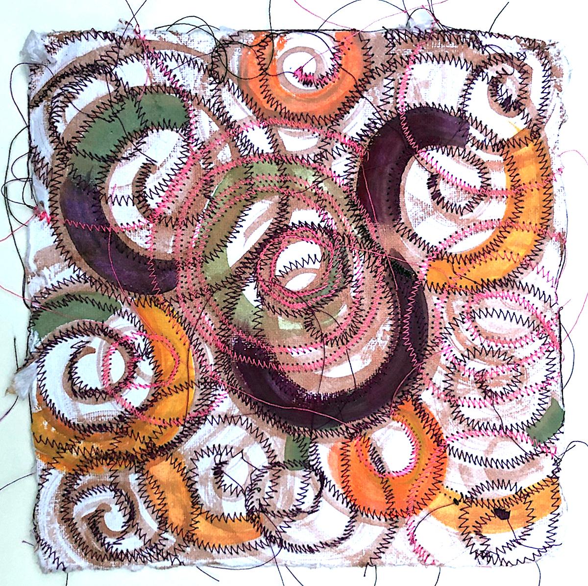 Alexandra Rutsch Brock, Currents, 2020, gouache, thread, 8 x 8 in