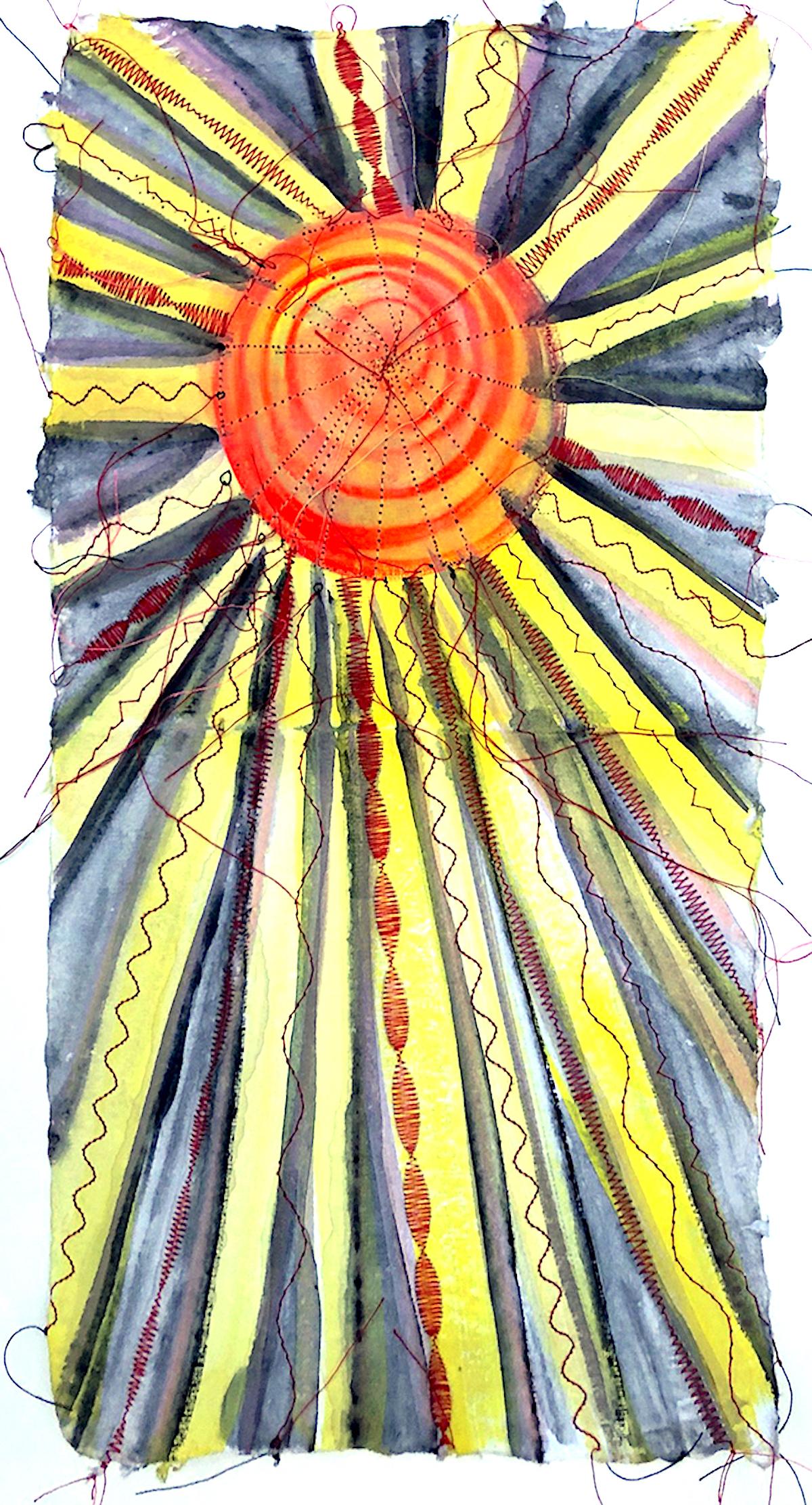 Alexandra Rutsch Brock, Sonne, 2020, Gouache, Faden, 15 x 8 Zoll