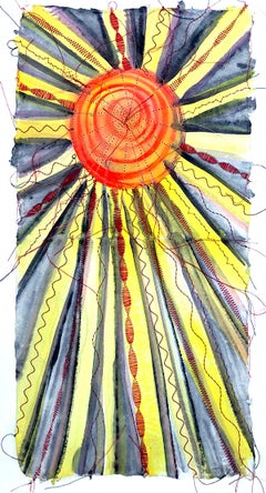 Alexandra Rutsch Brock, Sonne, 2020, aguada, hilo, 15 x 8 pulg.