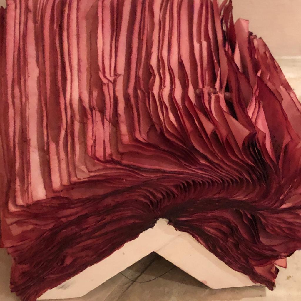 Patricia Miranda's work includes interdisciplinary installation, textile, paper and books. The textiles incorporated in these new pieces are vintage linens from her Italian and Irish grandmothers and sourced from friends and strangers around the