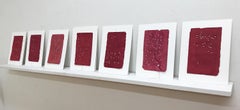 Patricia Miranda, Pearls Before Swine  2020, cochineal dyes, pages, sewn pearls
