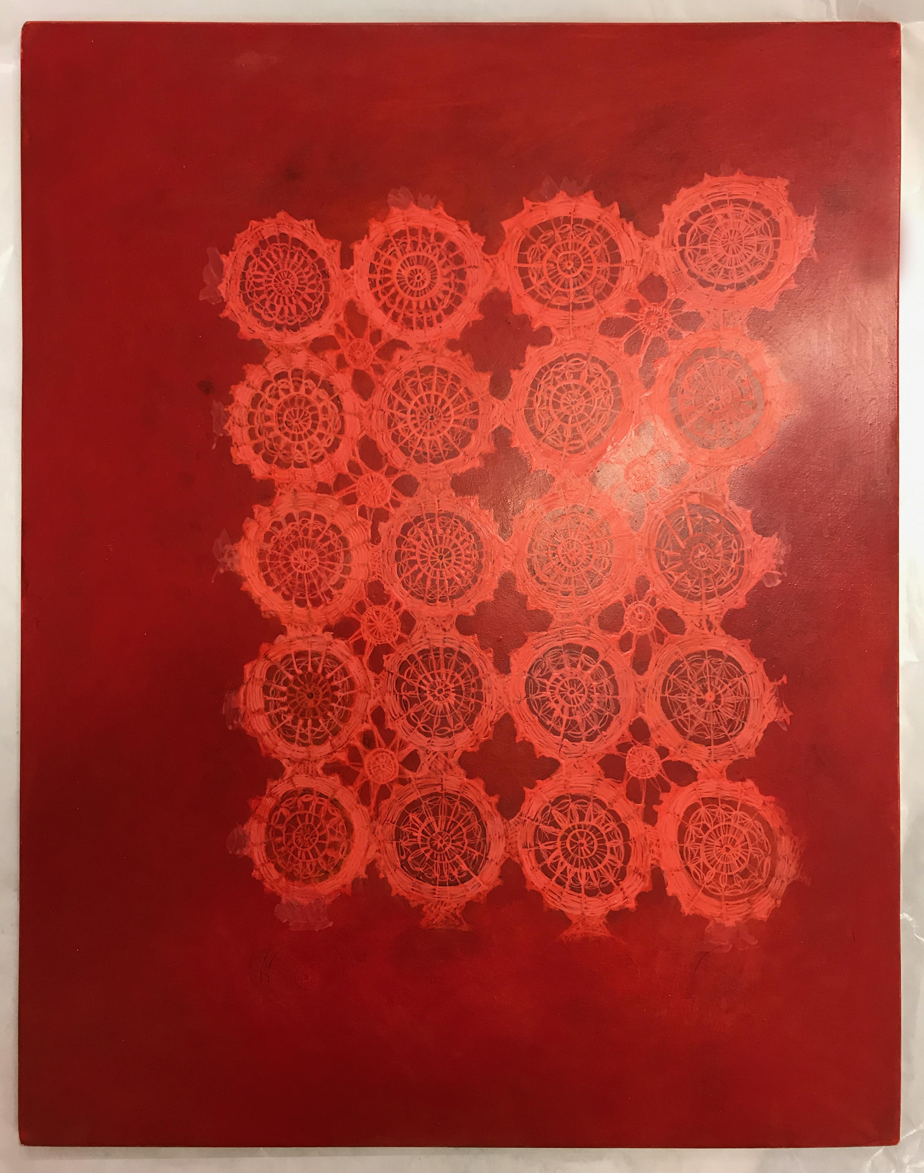 Patricia Miranda, Seeing Red Lace, 2020, tempera all'uovo su pannello