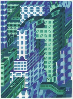 Michael Dal Cerro, Triumph of the Grid, 2019, Linocut, Urban Landscape, Modern 