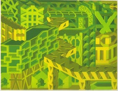 Michael Dal Cerro, Forme Follows Function, 2020, Linocut, paysage urbain, moderne