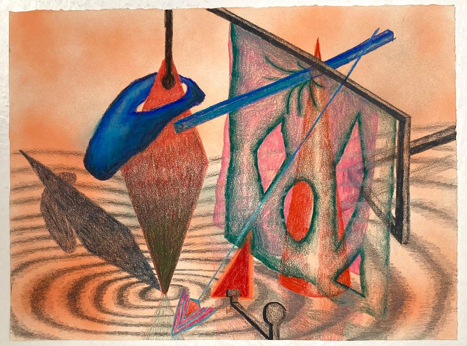 'BASEMENT, AVAILABLE NOW, FULLY FURNISHED', 2020
Colour pencil, spray paint and graphite on handmade paper
Signed and dated
29 x 42 cm

Artist Rita Evans’s imaginative practice is an admixture of autonomous practice, creative improvisation and an
